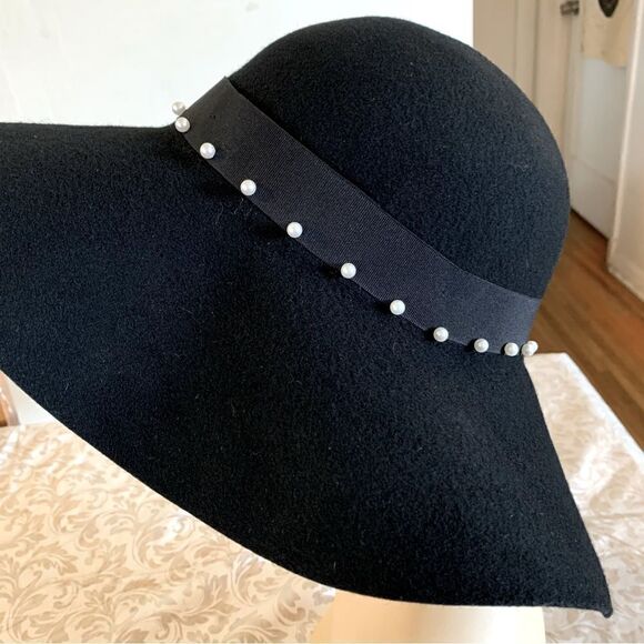 Floppy Wool Hat w/ Faux Pearl Hatband OSFA - Picture 2 of 7